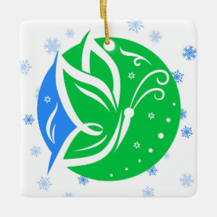 Ornamento De Cerâmica Doar o Natal do Transplante Verde Azul da Vida