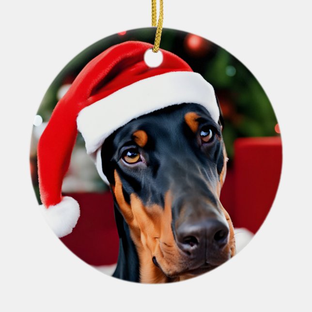 Ornamento De Cerâmica Doberman Christmas (Frente)