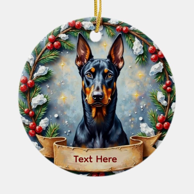 Ornamento De Cerâmica Doberman Christmas Ornament (Frente)