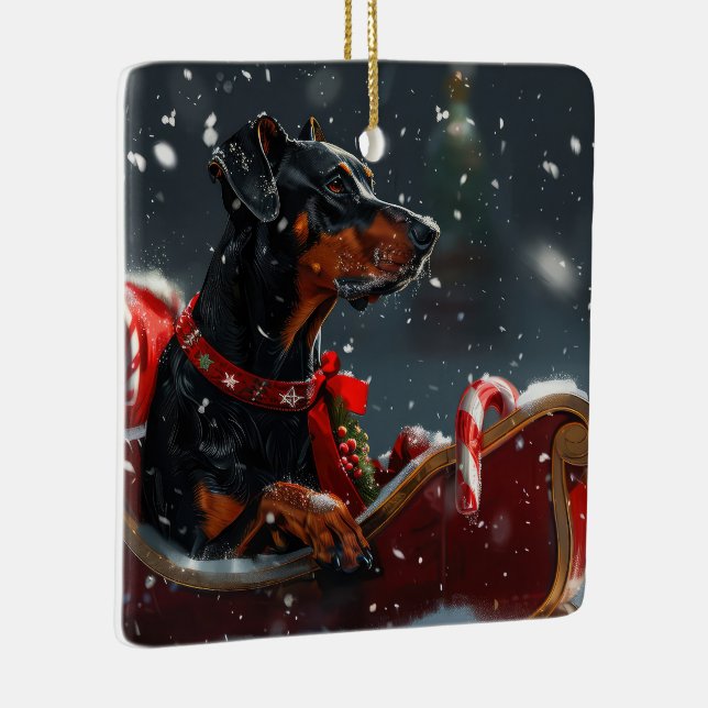 Ornamento De Cerâmica Doberman Dog Christmas Festivo (Direito )