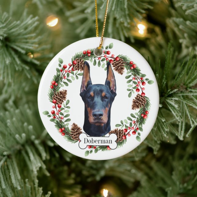 Ornamento De Cerâmica Doberman Pinscher cão Personalizado Pet Ornament (Árvore)