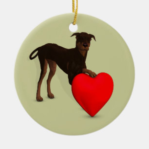 Ornamento De Cerâmica Doberman Pinscher com Coração