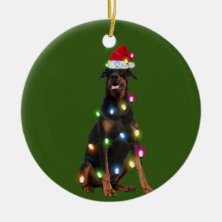 Ornamento De Cerâmica Doberman Pinscher Com Scafés De Natal