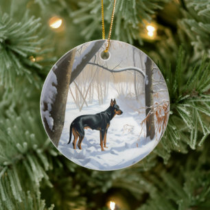 Ornamento De Cerâmica Doberman Pinscher Deixa-o nevar no Natal