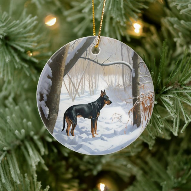 Ornamento De Cerâmica Doberman Pinscher Deixa-o nevar no Natal (Árvore)