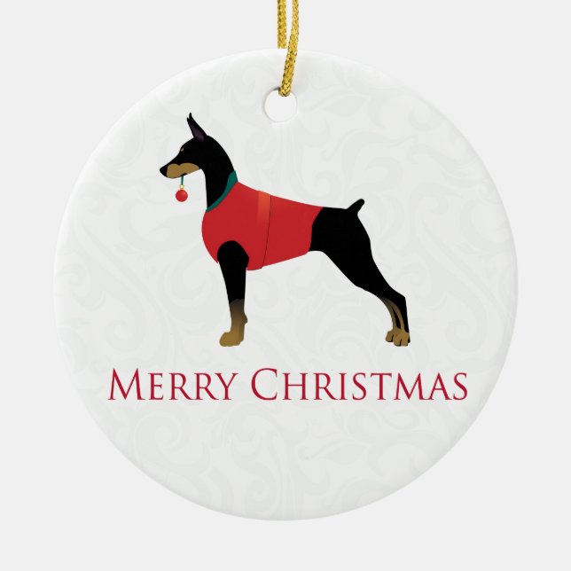 Ornamento De Cerâmica Doberman Pinscher Dog Feliz Design de Natal (Frente)