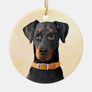 Ornamento De Cerâmica Doberman Pinscher Não Cortado Pintura Arte Origina