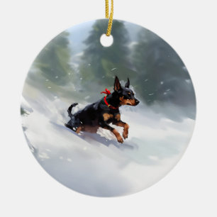 Ornamento De Cerâmica Doberman Pinscher Natal neve inverno