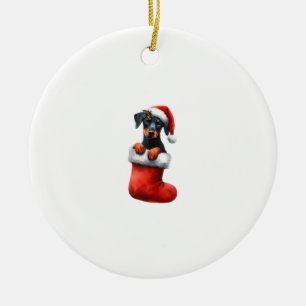 Ornamento De Cerâmica Doberman Pinscher No Natal Santa Hat Xmas