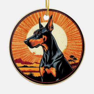 Ornamento De Cerâmica Doberman Pinscher Pôr do Sol Retrô Amante de Cacho