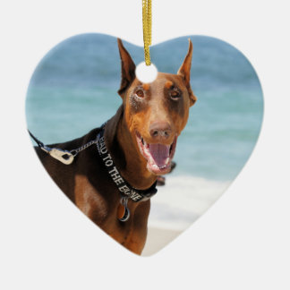 Ornamento De Cerâmica Doberman - vermelho - mau ao osso