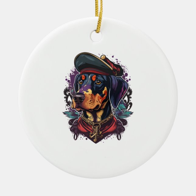 Ornamento De Cerâmica Dobermann Dog Pirate (Frente)