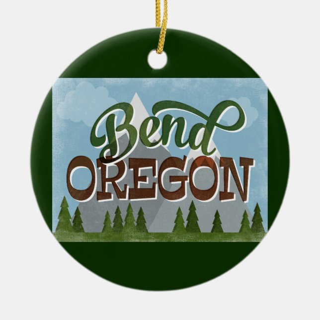 Ornamento De Cerâmica Dobre Montanhas Retro Snowy em Oregon (Frente)