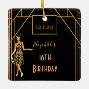 Ornamento De Cerâmica Doce 16 ouro negro 1920 art deco