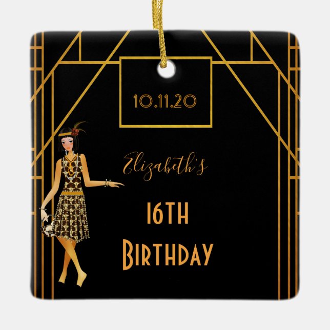 Ornamento De Cerâmica Doce 16 ouro negro 1920 art deco (Frente)