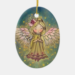 Ornamento De Cerâmica Doce Anjo Dourado Arte Caprichosa por Molly Harris