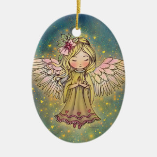 Ornamento De Cerâmica Doce Anjo Dourado Arte Caprichosa por Molly Harris