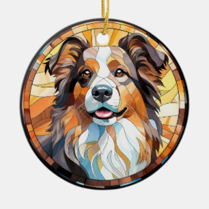 Ornamento De Cerâmica Doce Cachorro Border Collie de Vidro Colorido