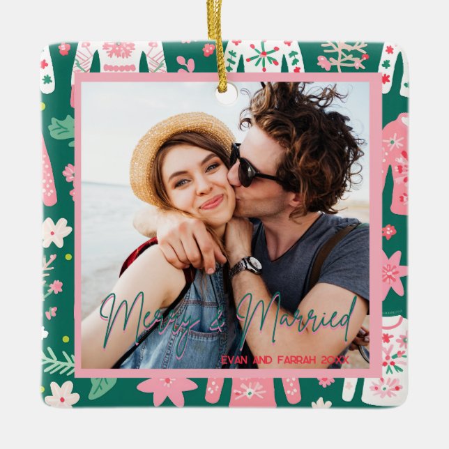 Ornamento De Cerâmica Doce Feio, Primeiro Natal Casado (Frente)