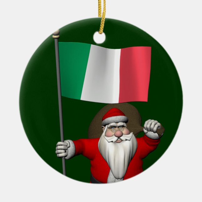 Ornamento De Cerâmica Doce Papai Noel Com Bandeira Da Itália (Frente)