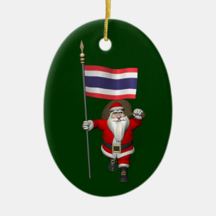 Ornamento De Cerâmica Doce Papai Noel Com Bandeira Da Tailândia