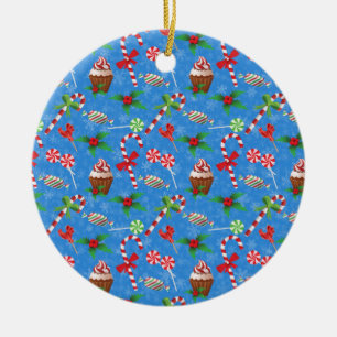 Ornamento De Cerâmica Doces de Natal, pirulito e bolo