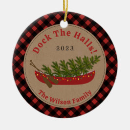 Ornamento De Cerâmica Dock The Halls Canoe Xadrez de Foto da Árvore de N