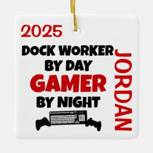 Ornamento De Cerâmica Dock Worker ama reproduzir Videos games