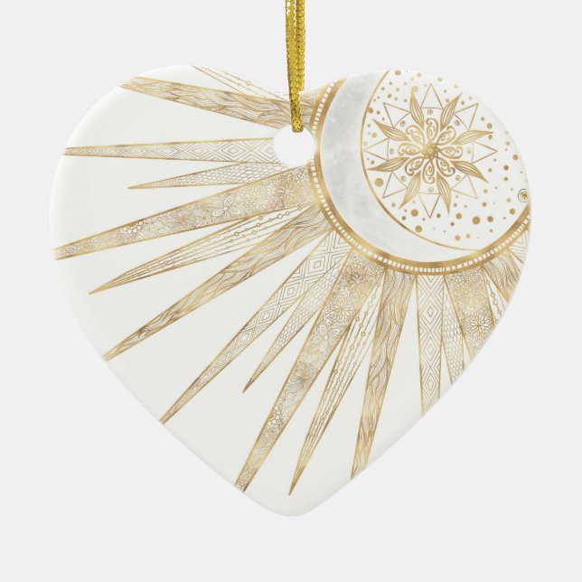 Ornamento De Cerâmica Dodles Dourados Elegantes Sun Moon Mandala Design (Frente)