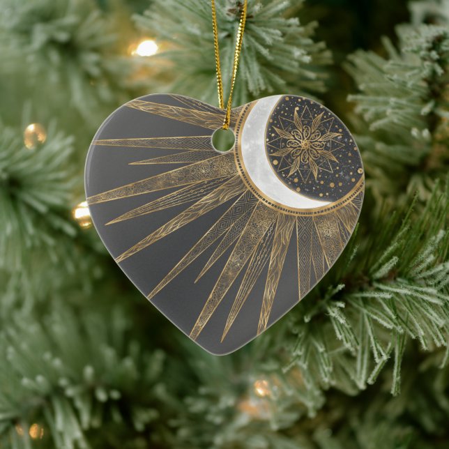 Ornamento De Cerâmica Dodles Dourados Elegantes Sun Moon Mandala Design (Árvore)