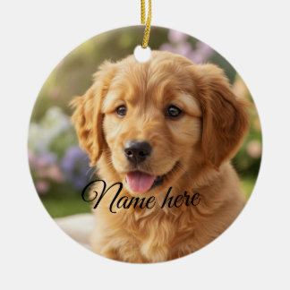 Ornamento De Cerâmica Dog cat pet name photo template simple minimal