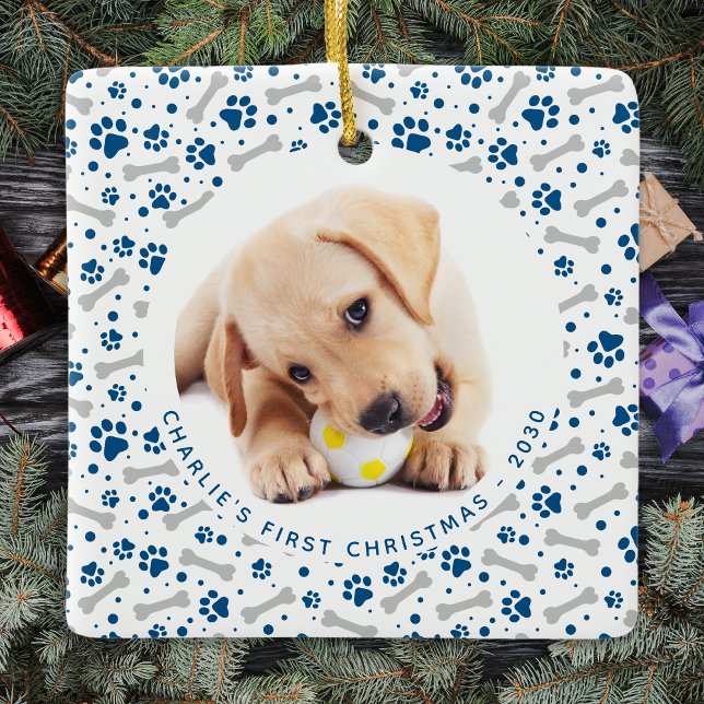 Ornamento De Cerâmica Dog Holiday Paw Imprime Foto Personalizada Pet 2 (Criador carregado)