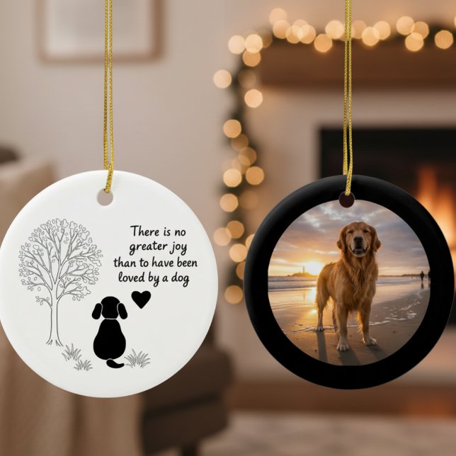 Ornamento De Cerâmica Dog Lover Joy Quote Keepsake Photo Ornament (Dog lover ornament)