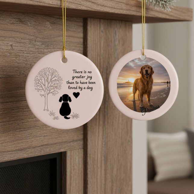 Ornamento De Cerâmica Dog Lover Joy Quote Keepsake Photo Ornament (Dog lover memorial photo ornament)