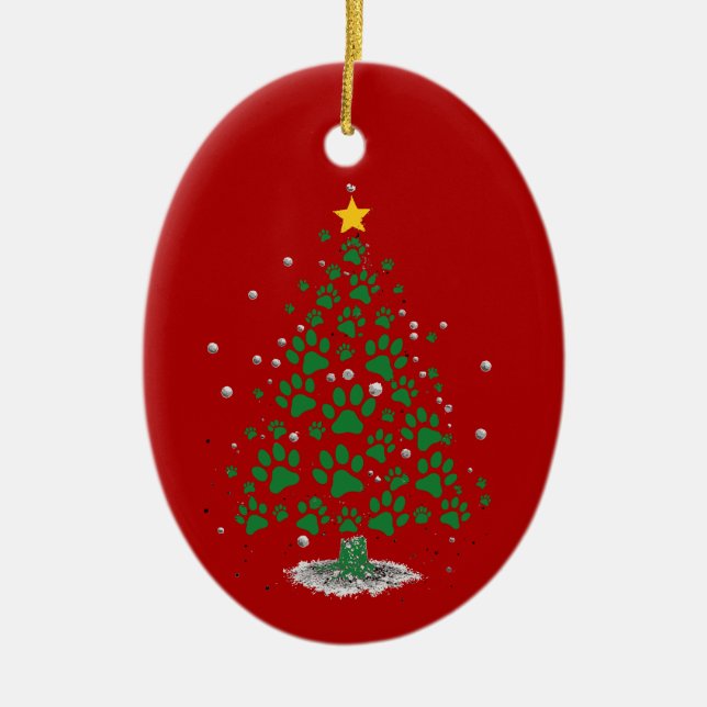 Ornamento De Cerâmica Dog Lover Paw Print Christmas Tree (Frente)