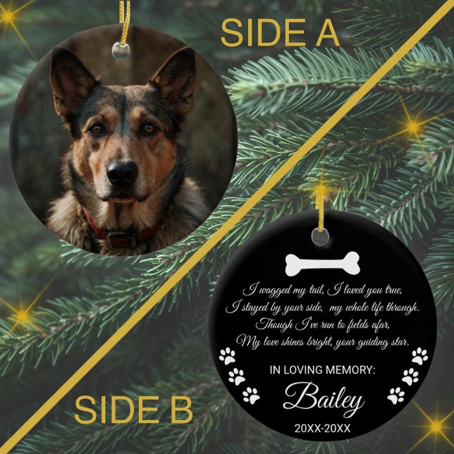 Ornamento De Cerâmica Dog Memorial Sympathy. Nome e texto personalizados (Criador carregado)