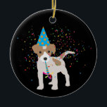 Ornamento De Cerâmica Dog Partying - Animals Puppy Having a Party<br><div class="desc">A cute illustration of a dog partying and having fun! Puppy wearing a party hat and blowing party horn with confetti raining down on it. Let the celebrations begin! Perfect for anyone who loves funny animal illustrations. Ideal for a birthday gift, nursery decor, kids room art, home decor, Christmas present...</div>