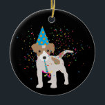 Ornamento De Cerâmica Dog Partying - Animals Puppy Having a Party<br><div class="desc">A cute illustration of a dog partying and having fun! Puppy wearing a party hat and blowing party horn with confetti raining down on it. Let the celebrations begin! Perfect for anyone who loves funny animal illustrations. Ideal for a birthday gift, nursery decor, kids room art, home decor, Christmas present...</div>