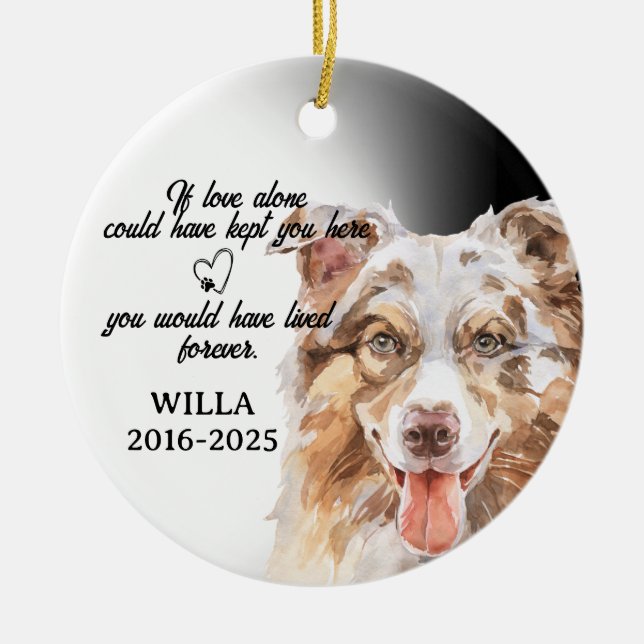 Ornamento De Cerâmica Dog Photo Ornament, Dog Memorial,Australian  (Frente)