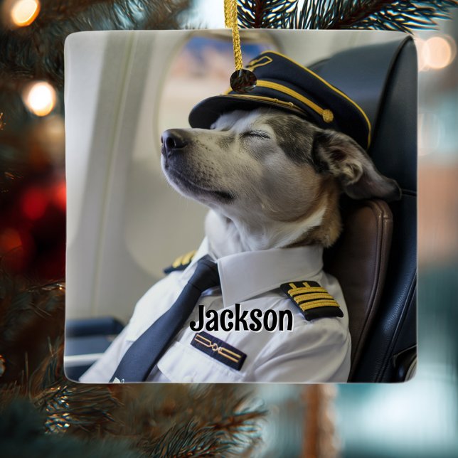 Ornamento De Cerâmica Dog Pilot & Airplane Funny Aviation Christmas Fun (Criador carregado)