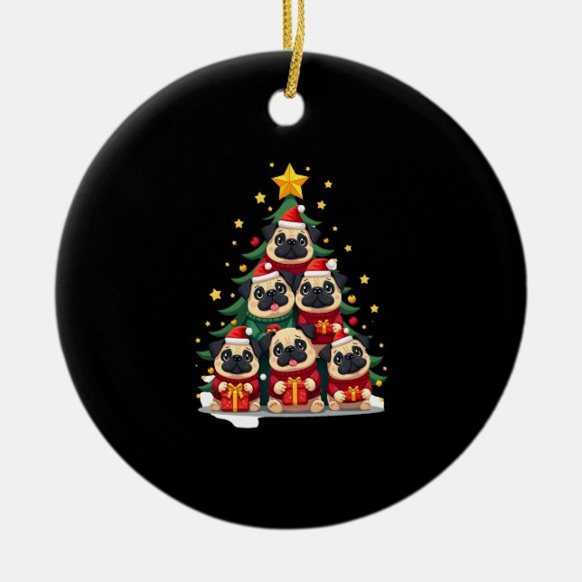 Ornamento De Cerâmica Dog Pugs Christmas Tree Cute Xmas (1) (Frente)