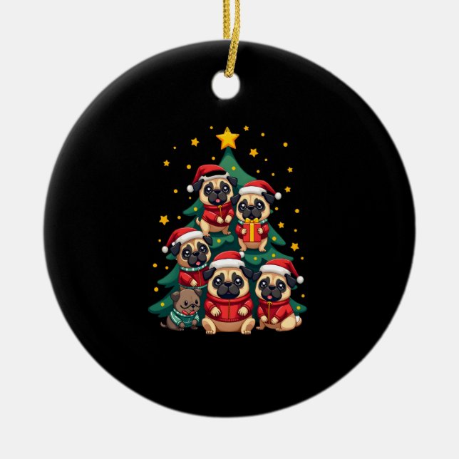 Ornamento De Cerâmica Dog Pugs Christmas Tree Cute Xmas (3) (Frente)
