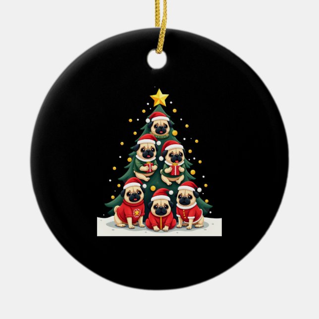 Ornamento De Cerâmica Dog Pugs Christmas Tree Cute Xmas (4) (Frente)