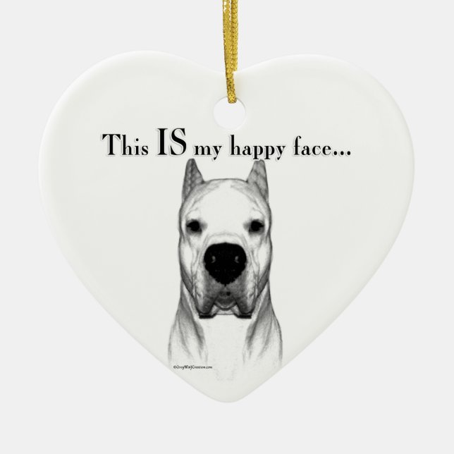 Ornamento De Cerâmica Dogo Argentino Happy Face (Frente)