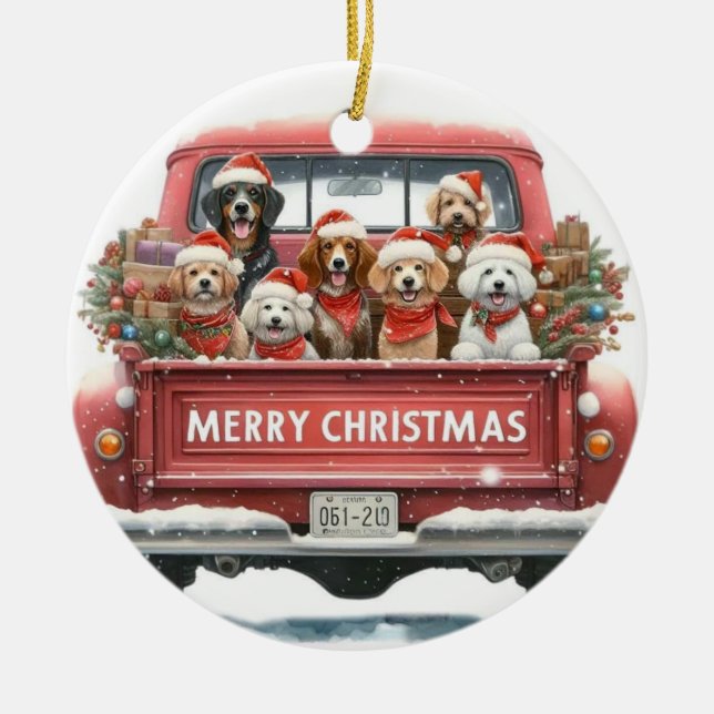 Ornamento De Cerâmica DOGS IN TRUCK Ornament (Frente)