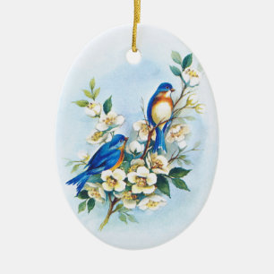 Ornamento De Cerâmica Dois Bluebirds