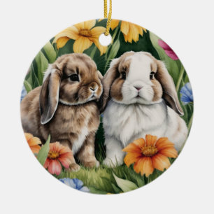 Ornamento De Cerâmica Dois coelhos de coelhinho