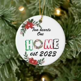 Ornamento De Cerâmica Dois corações um lar, primeiro Natal novo Natal