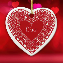 Ornamento De Cerâmica Dois Corações Vintage Lace