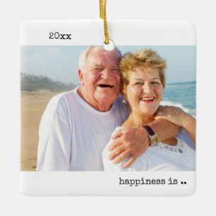 Ornamento De Cerâmica Dois Fotos Felicidade é Estar Juntos Minimalista